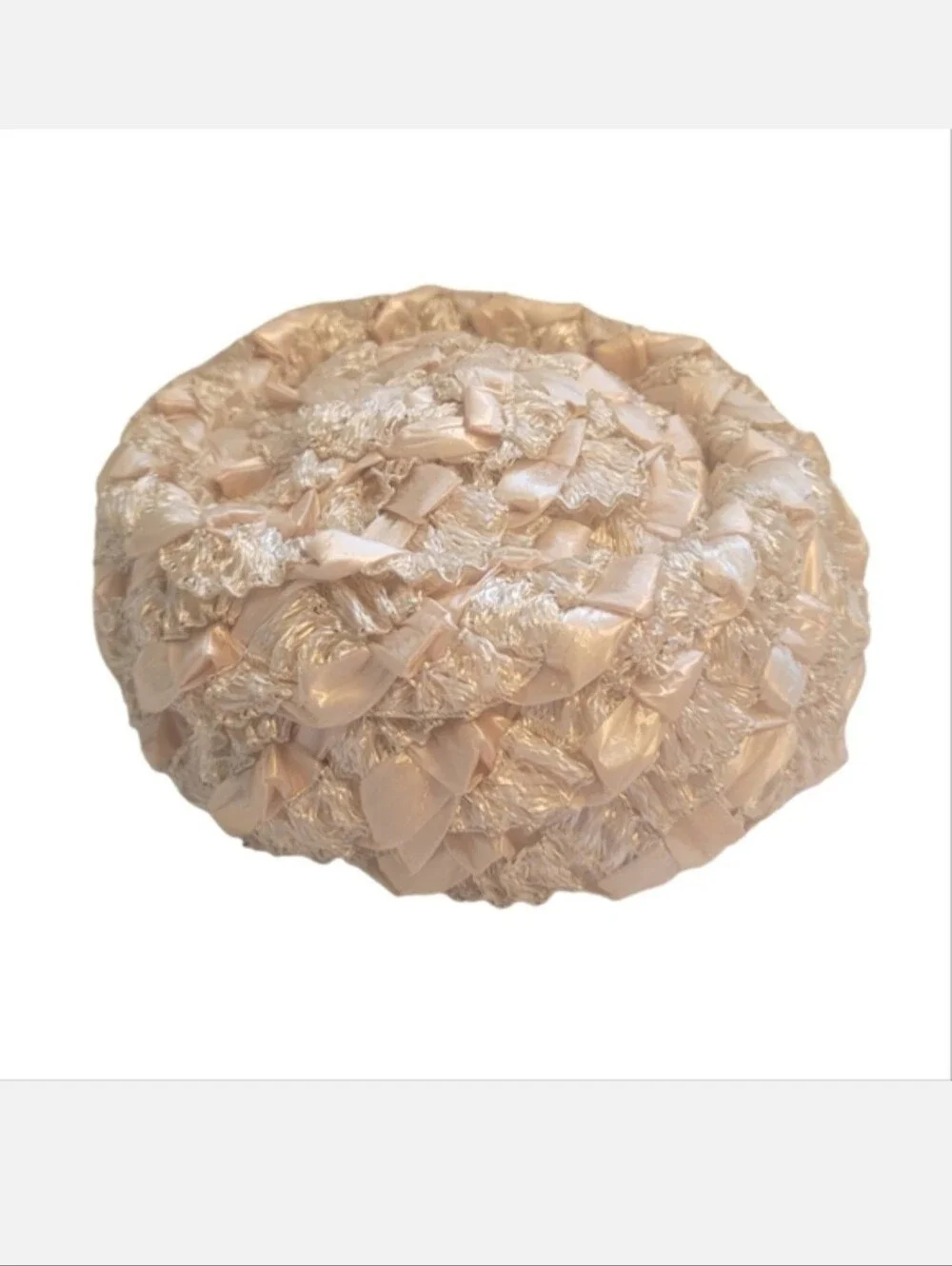 Vintage Pill Box Hat Champagne Ivory Lace & Satin Ranleigh Brand Size Medium - Picture 5 of 11